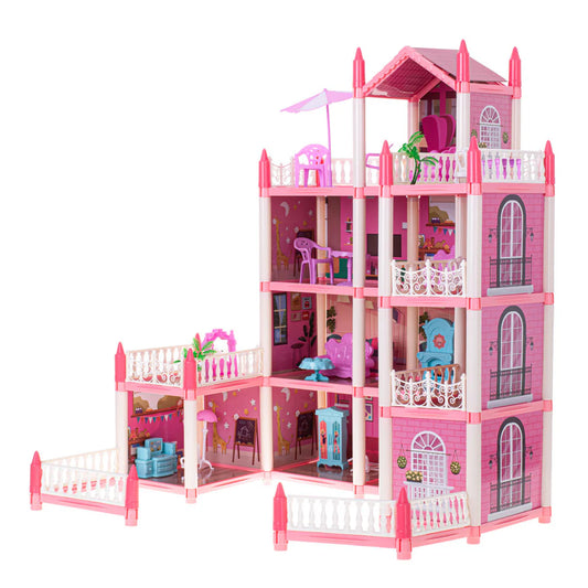 Happy Childhood 4 Story & 11 Room Doll House Playset For Girls