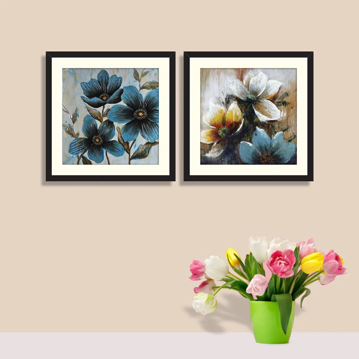 Pair of Floral Framed Art in Black Frames